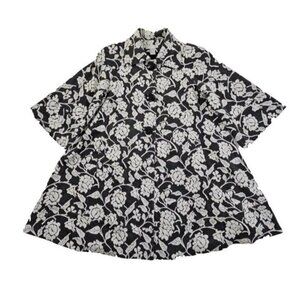Newport News Overcoat Women's Size 12 Black White Floral Pockets Lined EUC